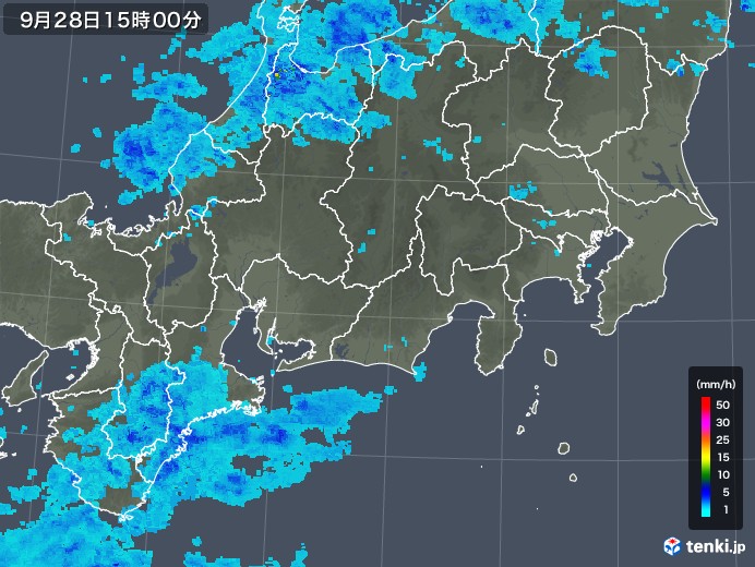 東海地方の雨雲レーダー(2019年09月28日)