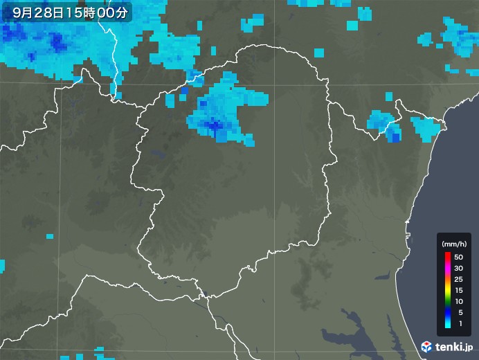 栃木県の雨雲レーダー(2019年09月28日)
