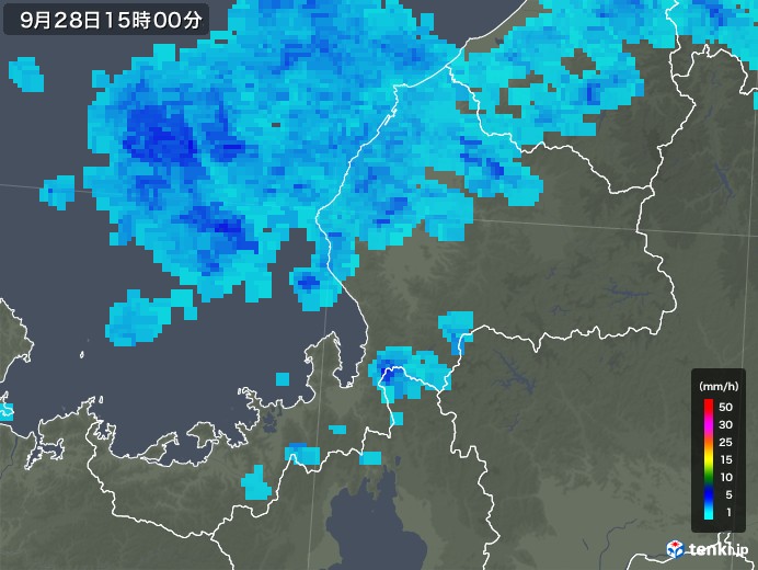 福井県の雨雲レーダー(2019年09月28日)