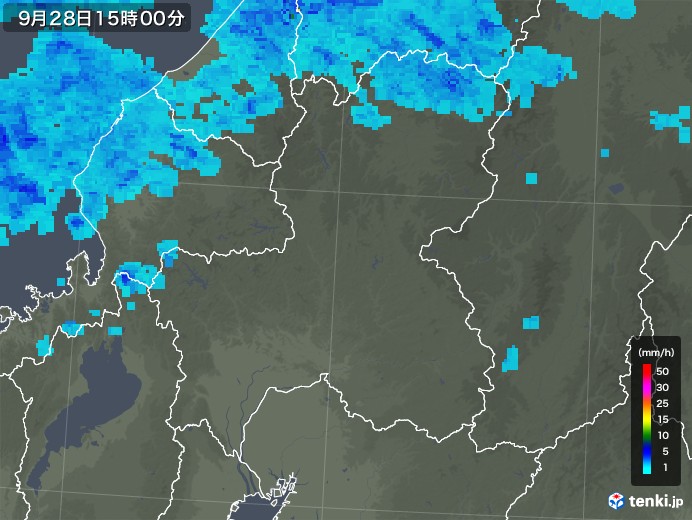 岐阜県の雨雲レーダー(2019年09月28日)