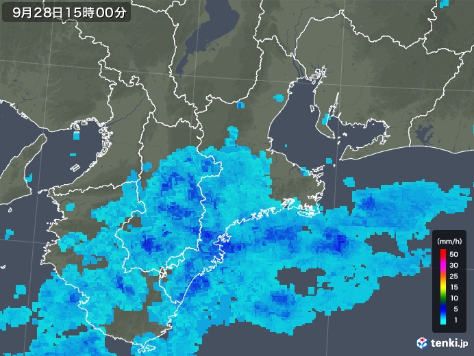 三重県の雨雲レーダー(2019年09月28日)