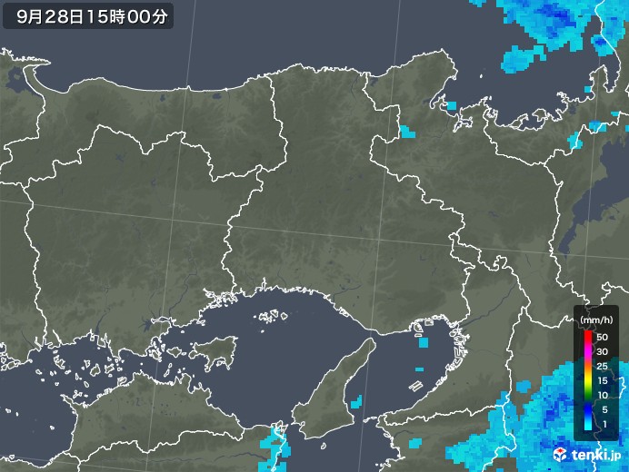 兵庫県の雨雲レーダー(2019年09月28日)