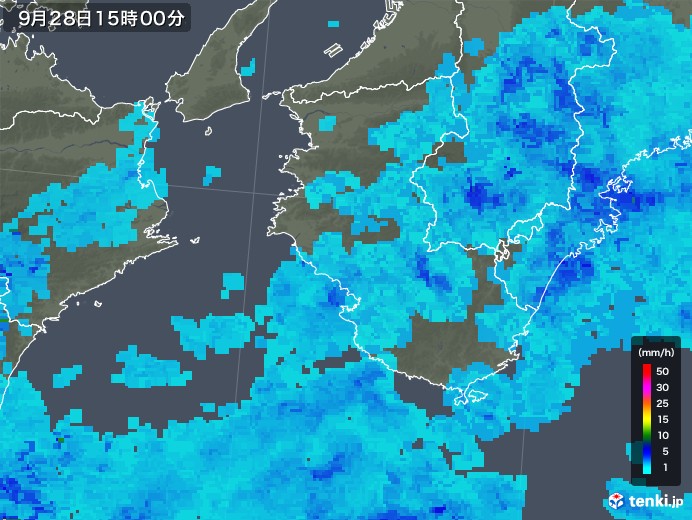 和歌山県の雨雲レーダー(2019年09月28日)
