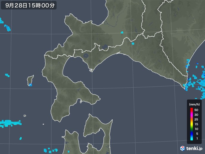 道南の雨雲レーダー(2019年09月28日)