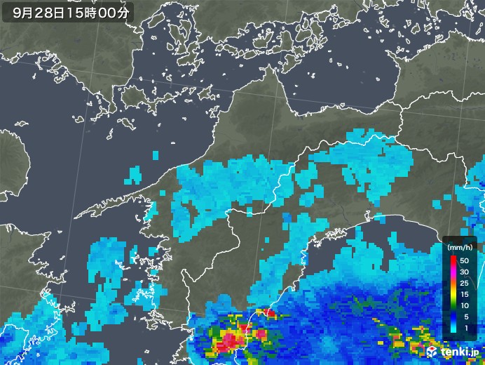愛媛県の雨雲レーダー(2019年09月28日)
