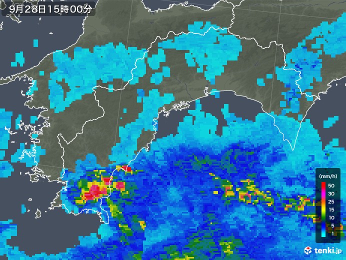 高知県の雨雲レーダー(2019年09月28日)