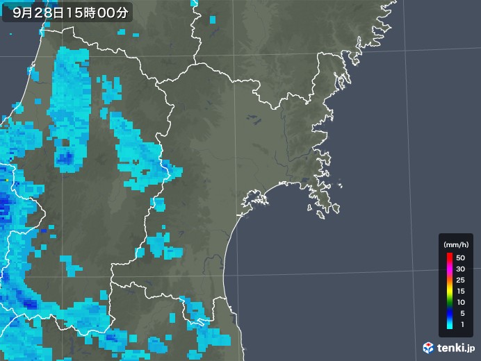宮城県の雨雲レーダー(2019年09月28日)
