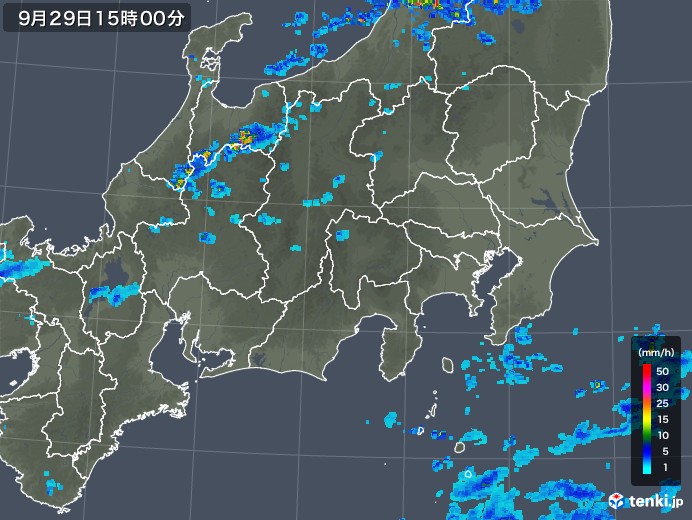 関東・甲信地方の雨雲レーダー(2019年09月29日)