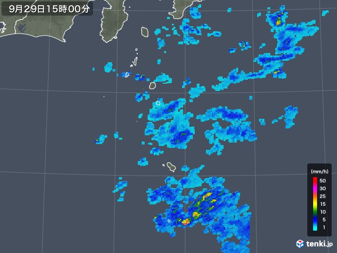 伊豆諸島(東京都)の雨雲レーダー(2019年09月29日)