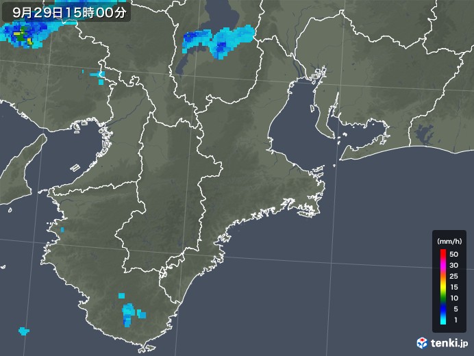 三重県の雨雲レーダー(2019年09月29日)