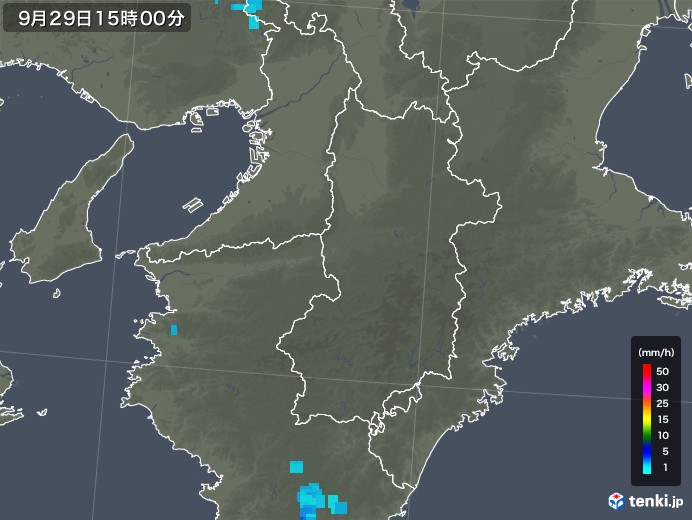 奈良県の雨雲レーダー(2019年09月29日)