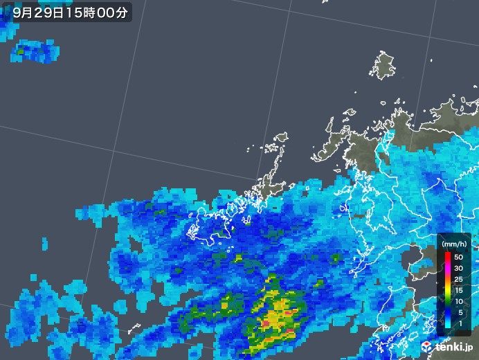 五島列島(長崎県)の雨雲レーダー(2019年09月29日)