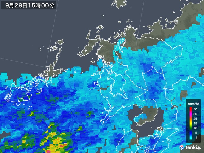 長崎県の雨雲レーダー(2019年09月29日)