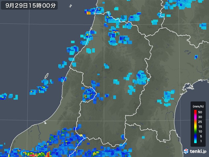 山形県の雨雲レーダー(2019年09月29日)