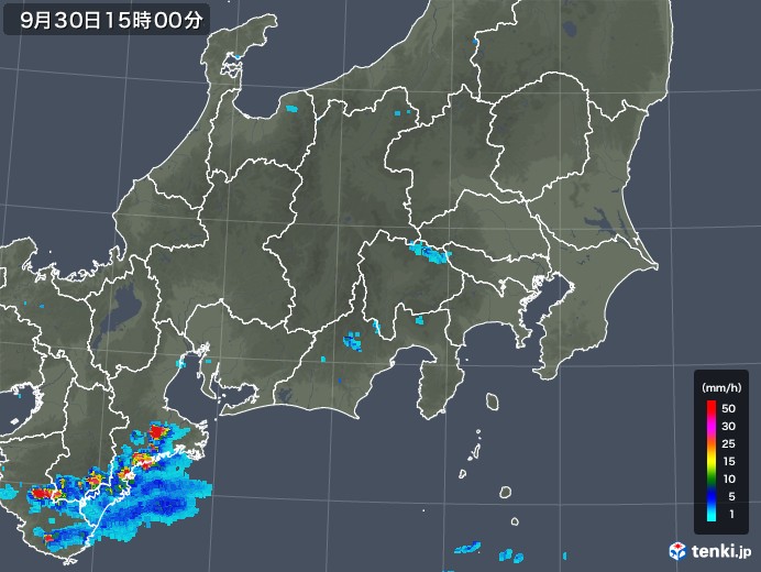関東・甲信地方の雨雲レーダー(2019年09月30日)