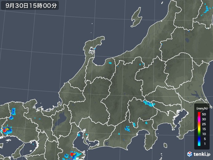 北陸地方の雨雲レーダー(2019年09月30日)