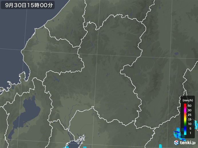 岐阜県の雨雲レーダー(2019年09月30日)