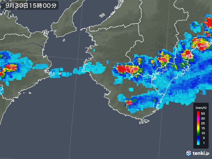 和歌山県の雨雲レーダー(2019年09月30日)