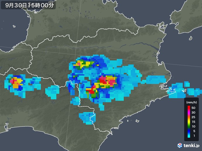 徳島県の雨雲レーダー(2019年09月30日)