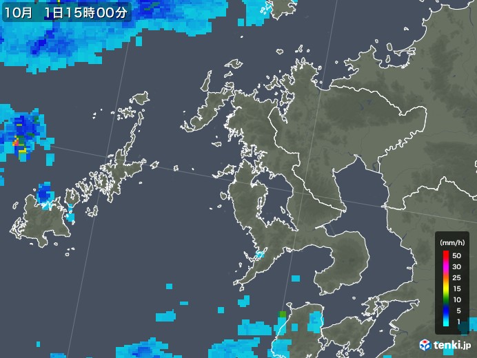 長崎県の雨雲レーダー(2019年10月01日)