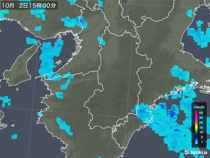 奈良県の雨雲レーダー(2019年10月02日)