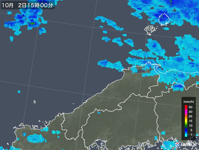 島根県の雨雲レーダー(2019年10月02日)