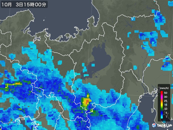 滋賀県の雨雲レーダー(2019年10月03日)