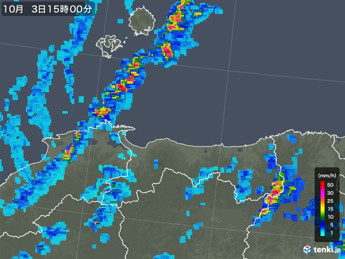 鳥取県の雨雲レーダー(2019年10月03日)