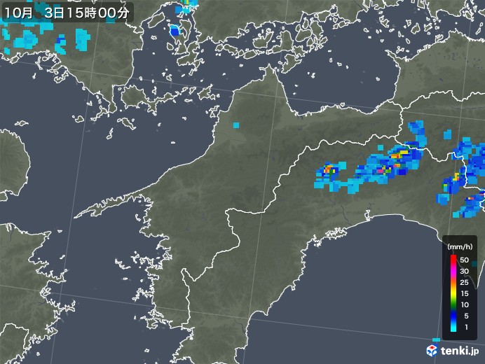 愛媛県の雨雲レーダー(2019年10月03日)