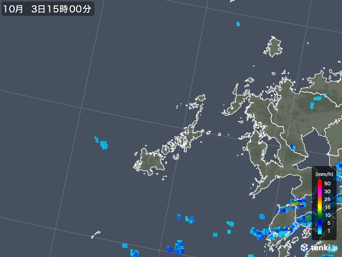 五島列島(長崎県)の雨雲レーダー(2019年10月03日)