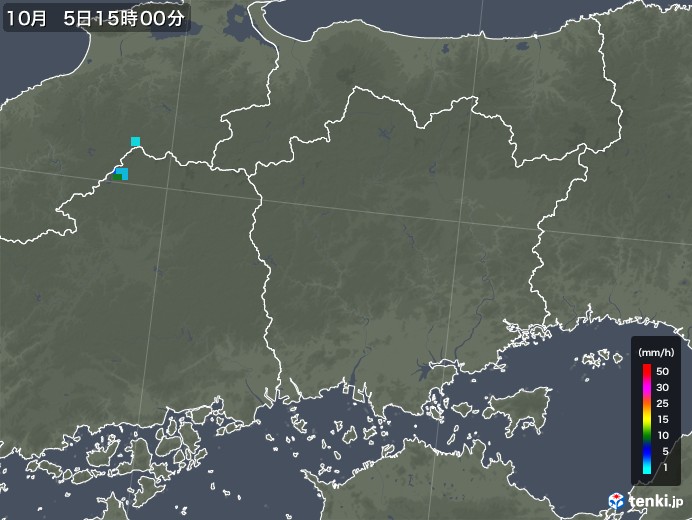 岡山県の雨雲レーダー(2019年10月05日)