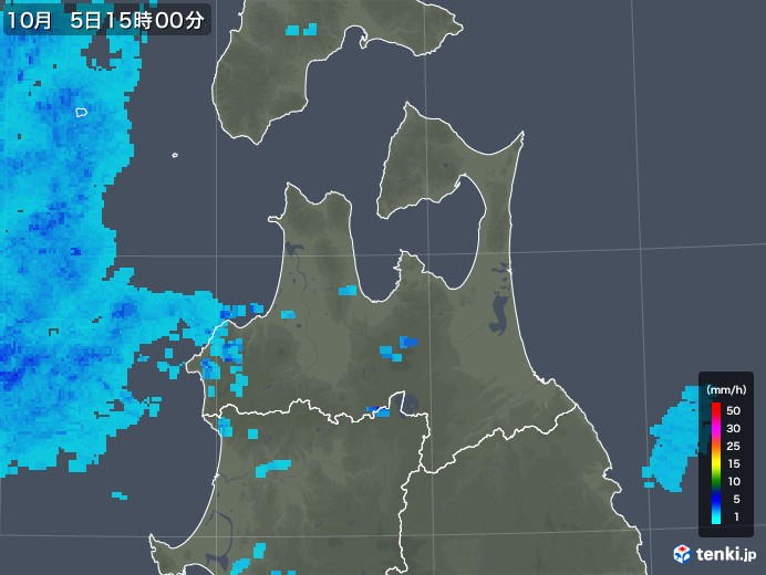 青森県の雨雲レーダー(2019年10月05日)