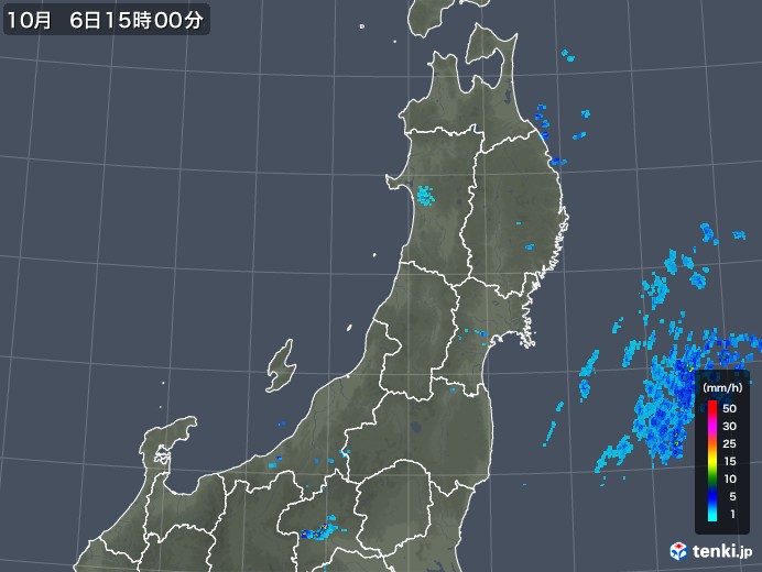 東北地方の雨雲レーダー(2019年10月06日)