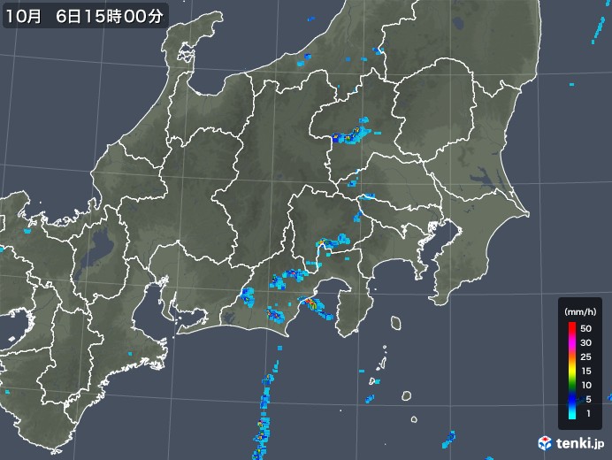 関東・甲信地方の雨雲レーダー(2019年10月06日)