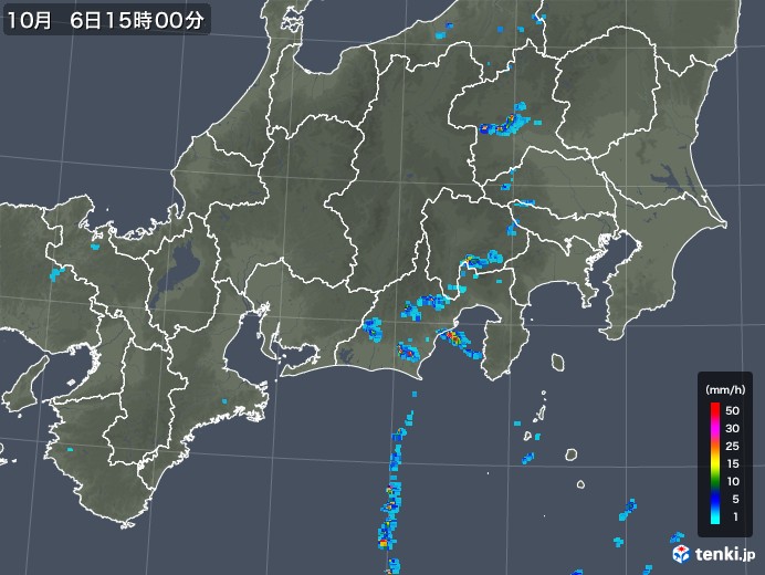 東海地方の雨雲レーダー(2019年10月06日)
