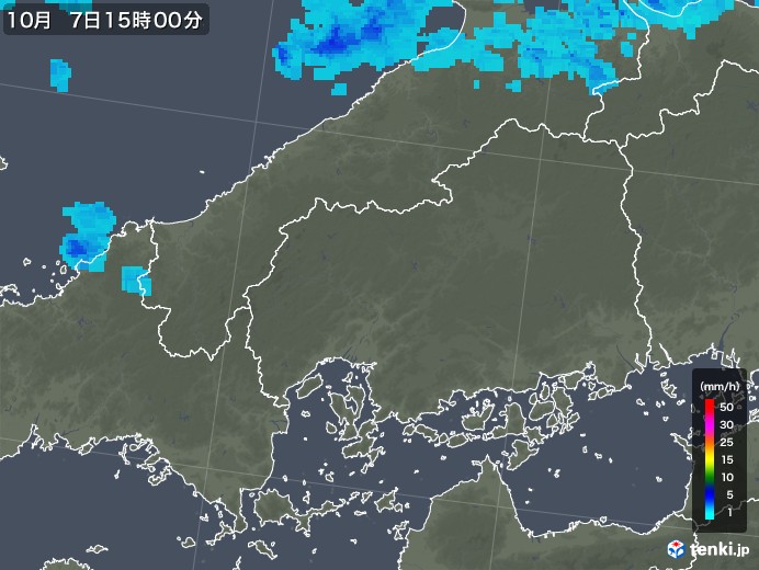 広島県の雨雲レーダー(2019年10月07日)