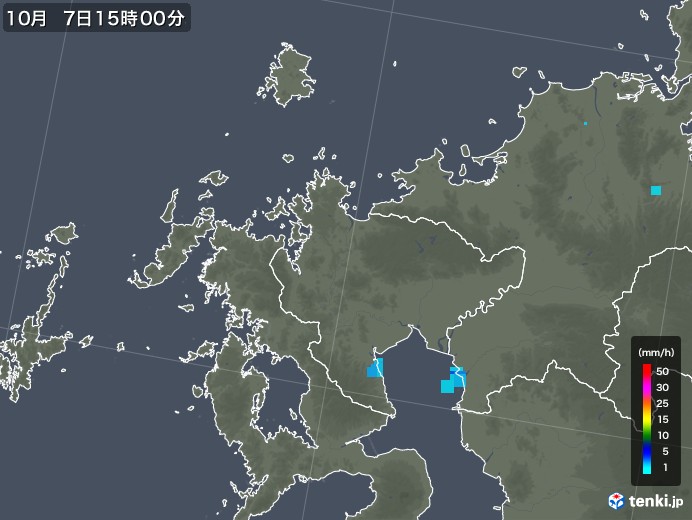 佐賀県の雨雲レーダー(2019年10月07日)