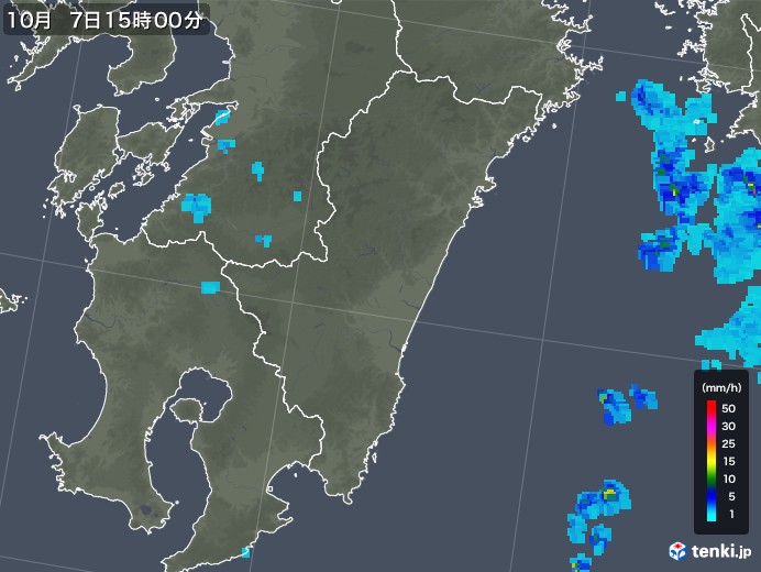 宮崎県の雨雲レーダー(2019年10月07日)