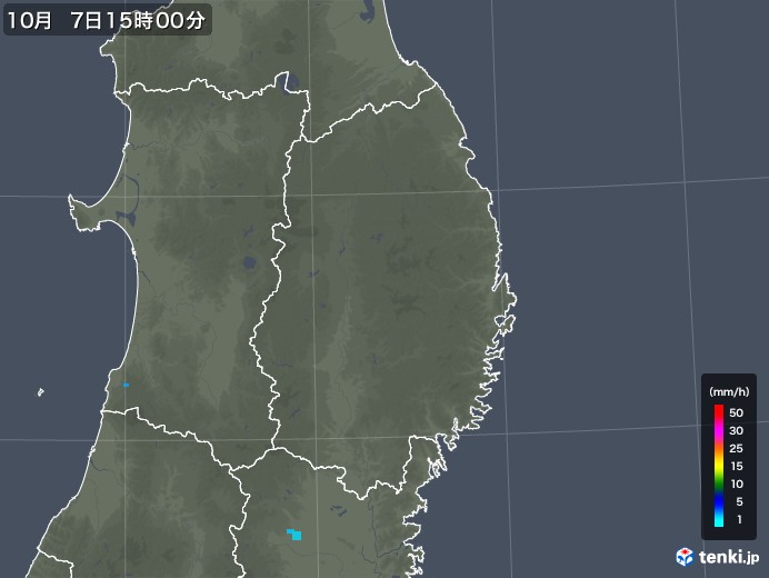 岩手県の雨雲レーダー(2019年10月07日)