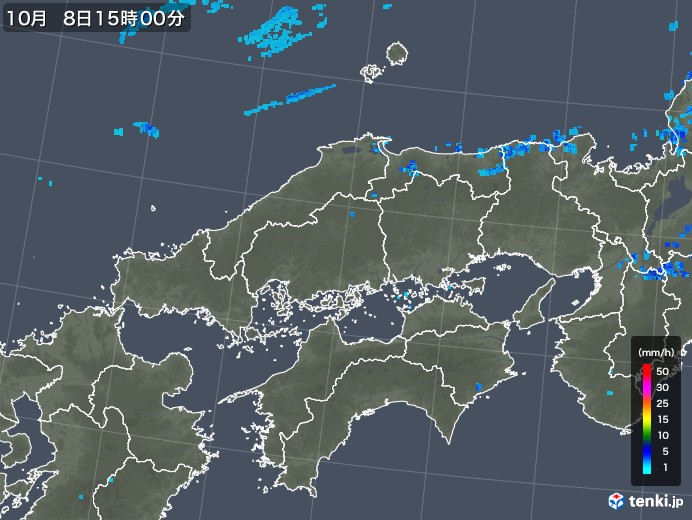 中国地方の雨雲レーダー(2019年10月08日)