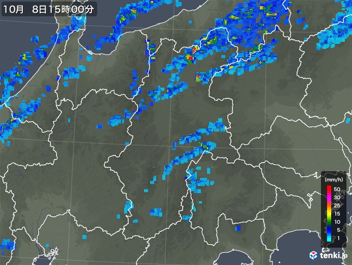 長野県の雨雲レーダー(2019年10月08日)