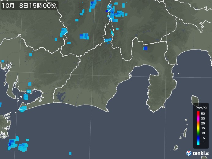 静岡県の雨雲レーダー(2019年10月08日)