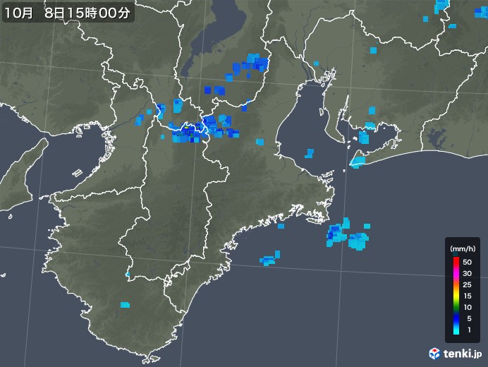 三重県の雨雲レーダー(2019年10月08日)