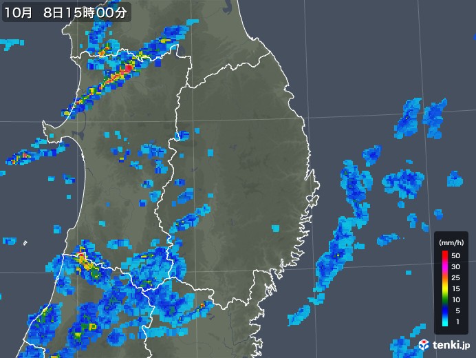 岩手県の雨雲レーダー(2019年10月08日)