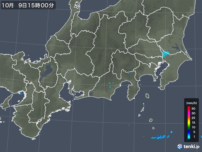 東海地方の雨雲レーダー(2019年10月09日)