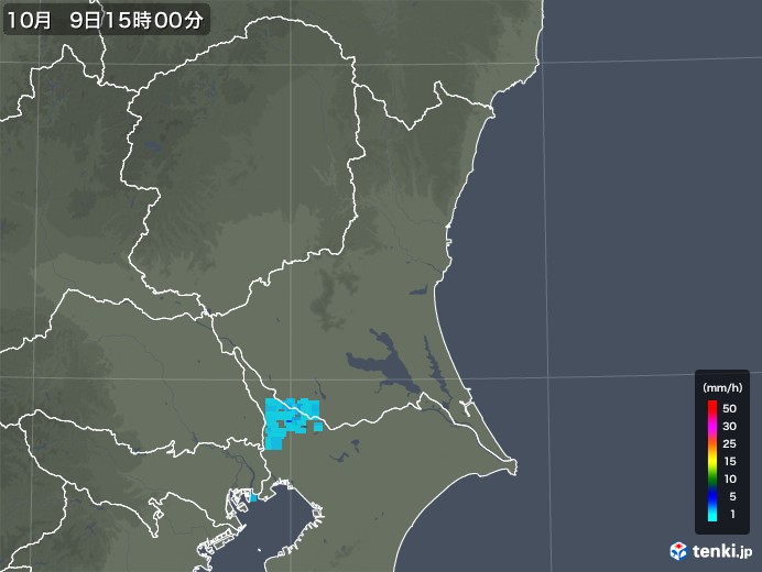 茨城県の雨雲レーダー(2019年10月09日)