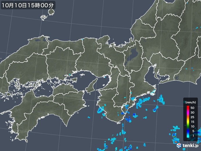 近畿地方の雨雲レーダー(2019年10月10日)