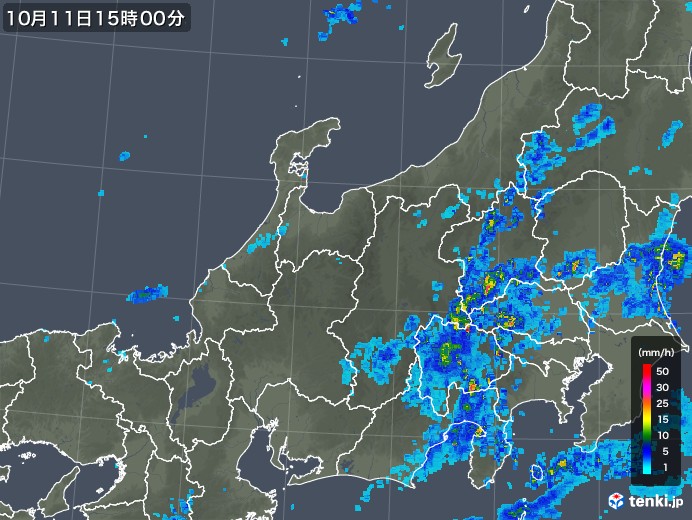 北陸地方の雨雲レーダー(2019年10月11日)