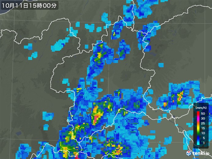 群馬県の雨雲レーダー(2019年10月11日)