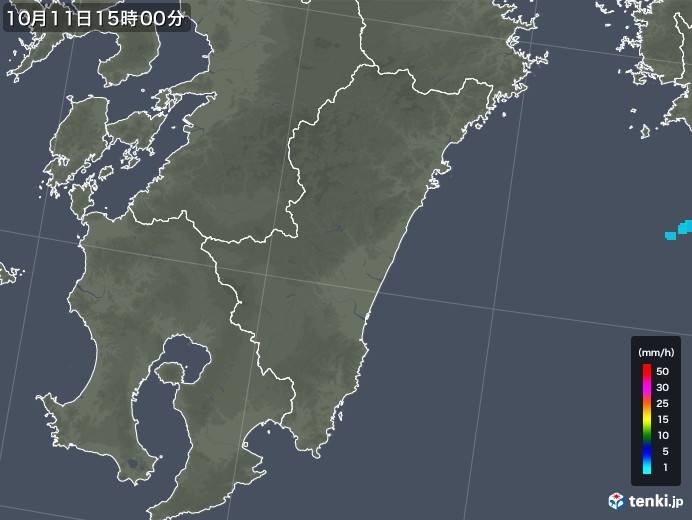 宮崎県の雨雲レーダー(2019年10月11日)